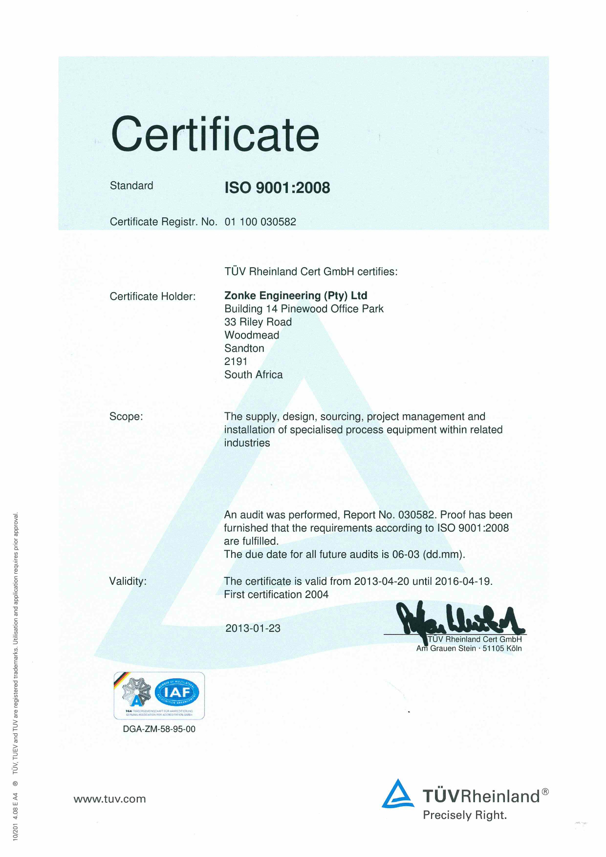 Zonke Engineering ISO Certification